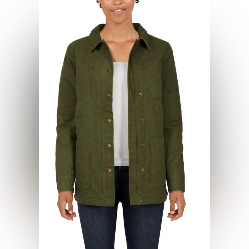 Natural Reflections Women Sz.SMALL Flannel-Lined Zip-Up Canvas Chore Barn Jacket